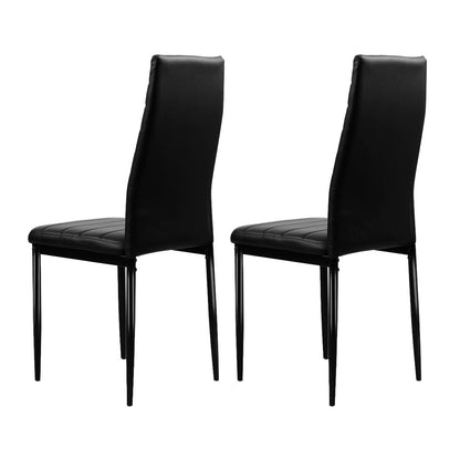 Set of 4 Channel Tufted Dining Chairs - Leather Black