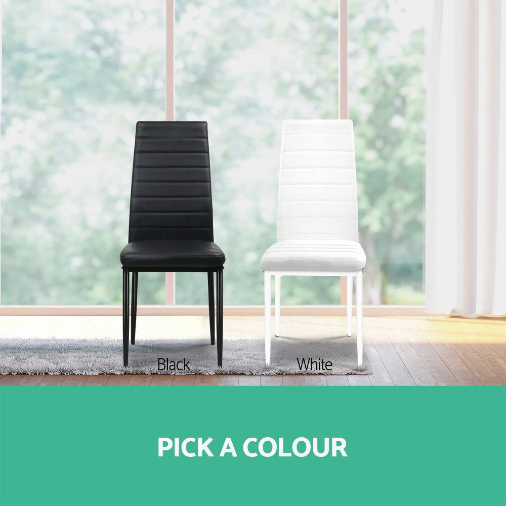 Set of 4 Channel Tufted Dining Chairs - Leather Black