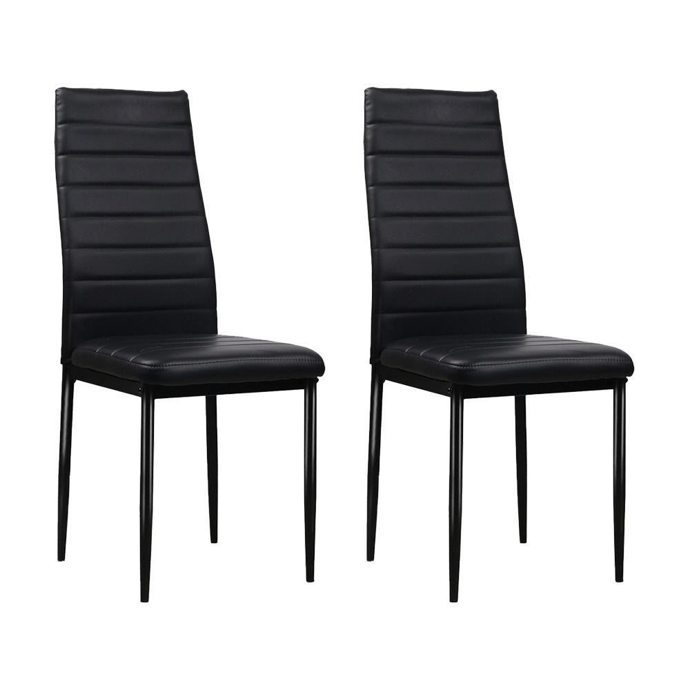 Set of 4 Channel Tufted Dining Chairs - Leather Black