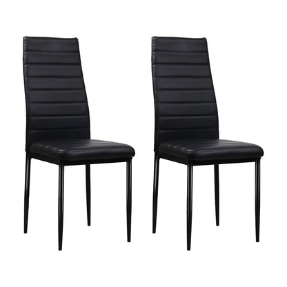Set of 4 Channel Tufted Dining Chairs - Leather Black