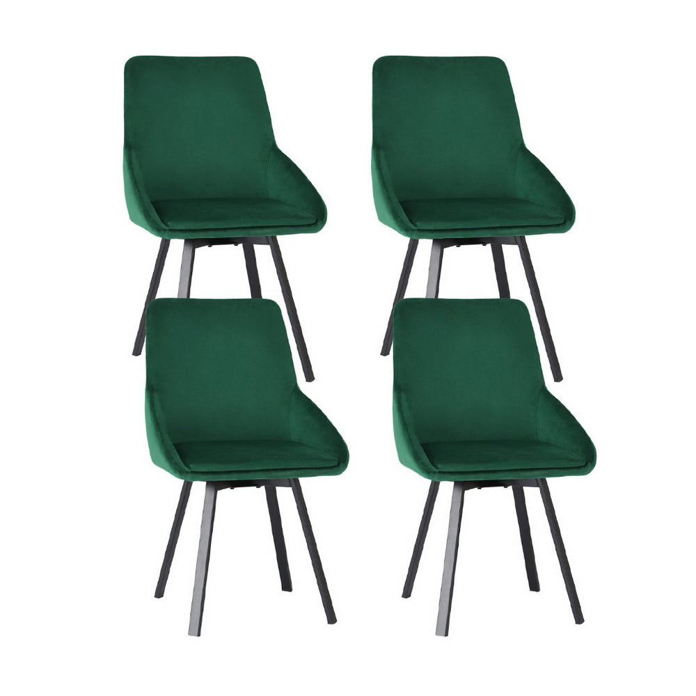 Set of 4 Sam Dining Chairs Velvet Swivel Base - Green