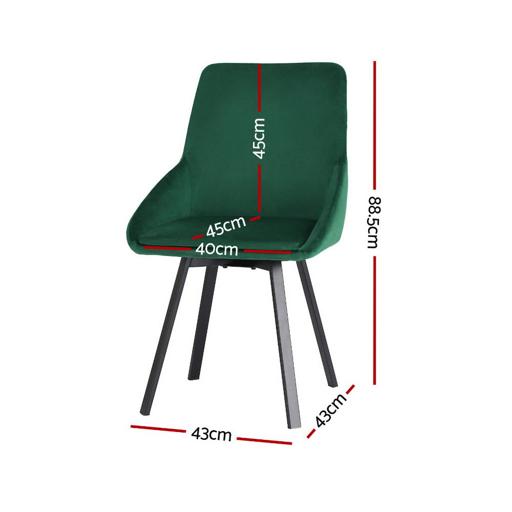Set of 4 Sam Dining Chairs Velvet Swivel Base - Green