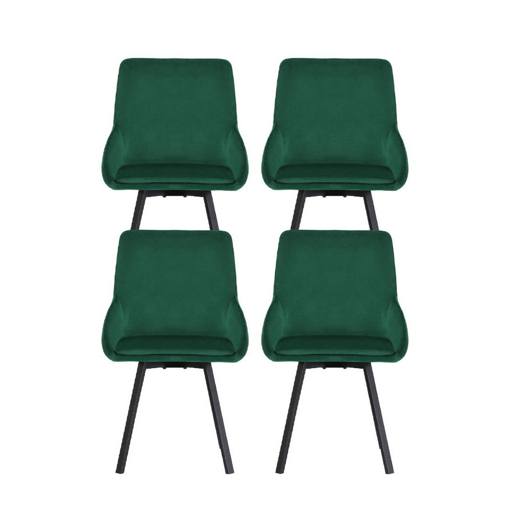 Set of 4 Sam Dining Chairs Velvet Swivel Base - Green