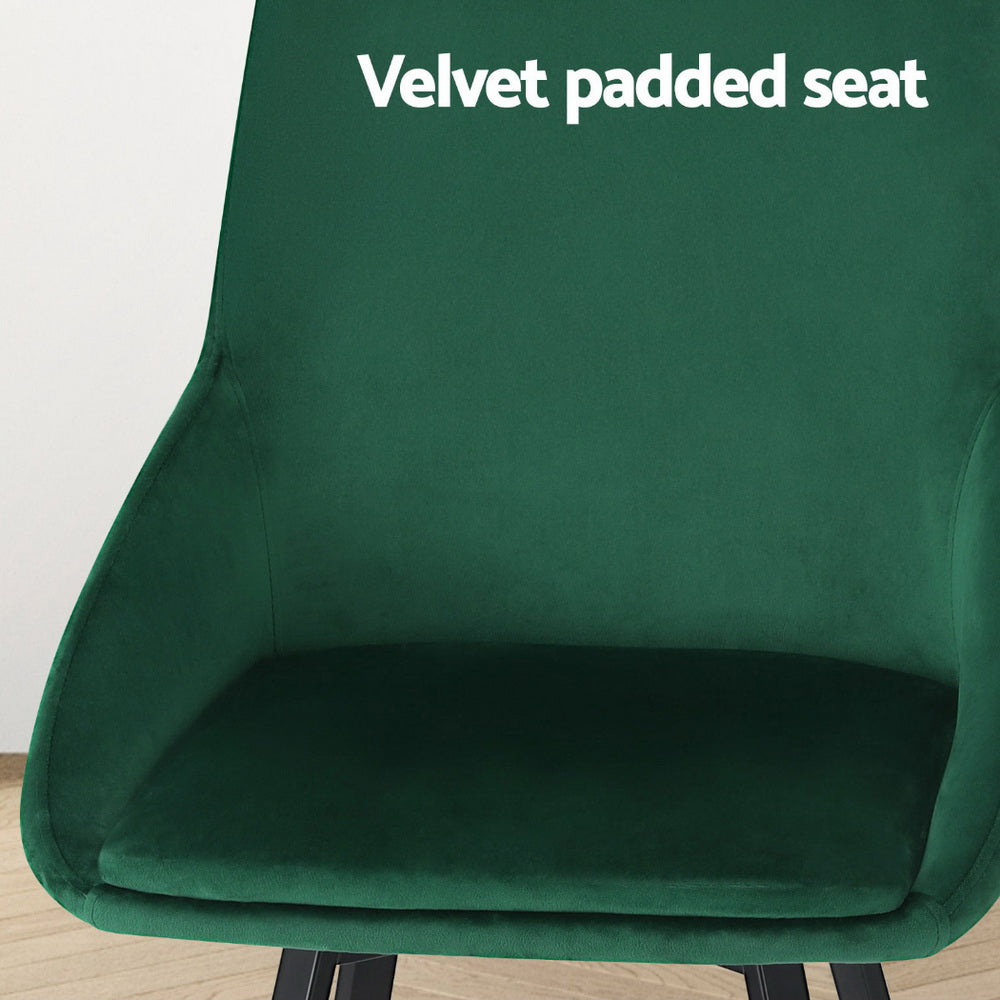 Set of 4 Sam Dining Chairs Velvet Swivel Base - Green
