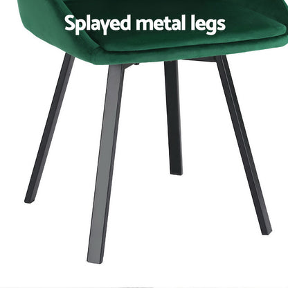Set of 4 Sam Dining Chairs Velvet Swivel Base - Green