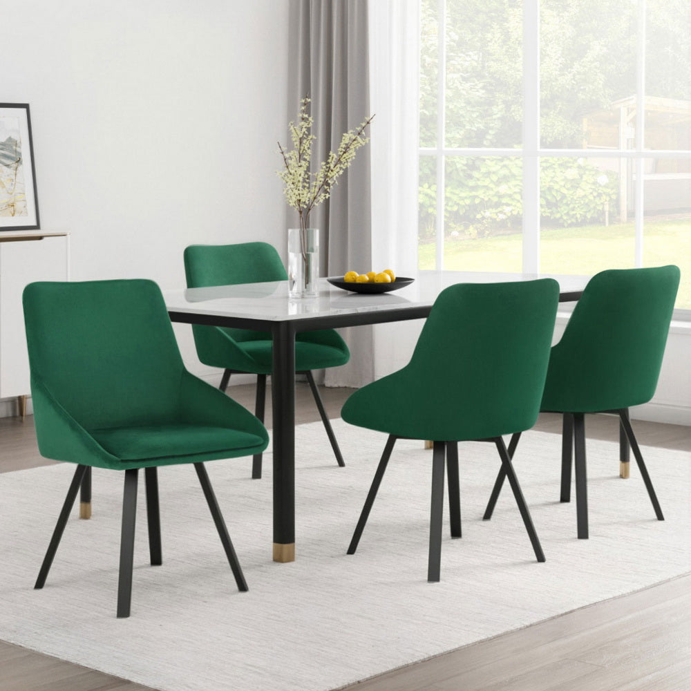 Set of 4 Sam Dining Chairs Velvet Swivel Base - Green