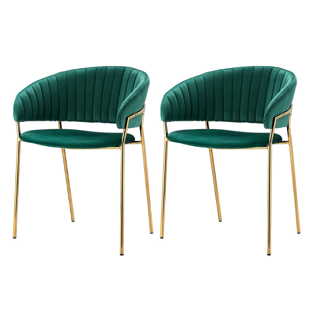 Set of 2 Dalia Dining Chairs Velvet Hollow Armchair - Green