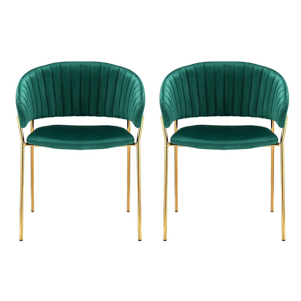 Set of 2 Dalia Dining Chairs Velvet Hollow Armchair - Green