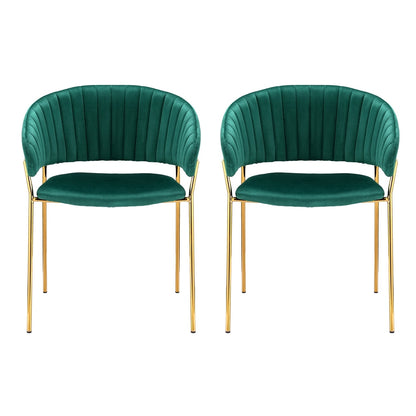 Set of 2 Dalia Dining Chairs Velvet Hollow Armchair - Green