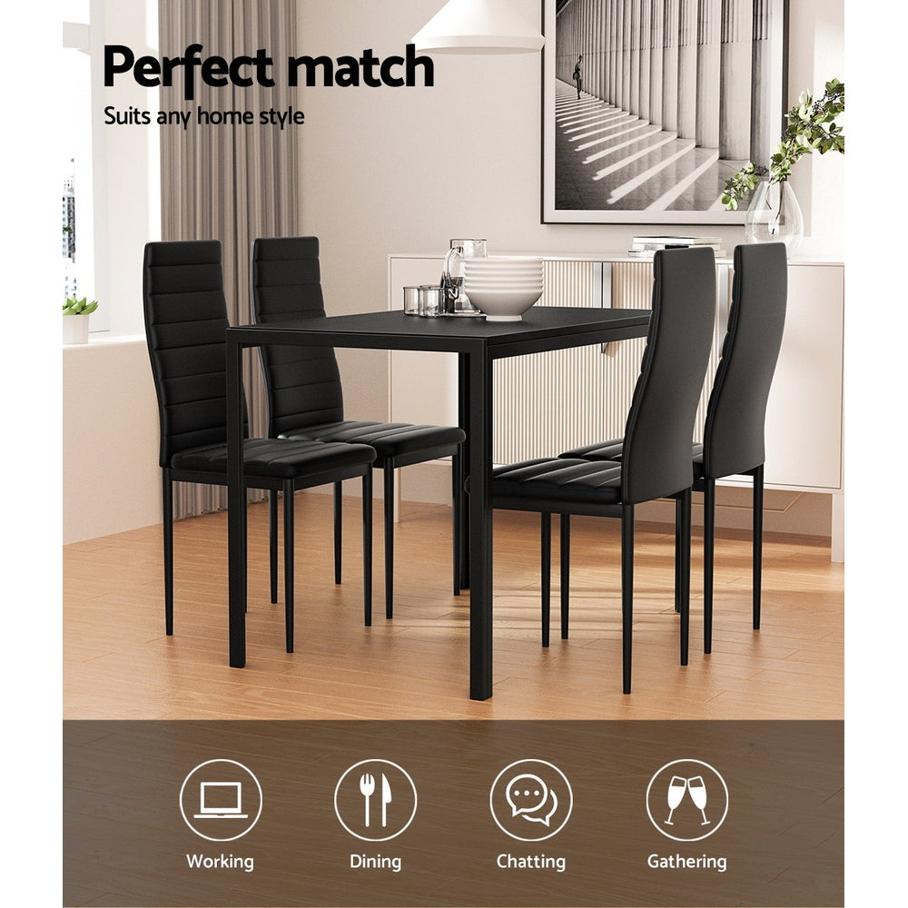 5PC Dining Chairs and Table Set - Black