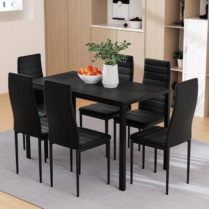 7PC Dining Chairs and Table Set - Black