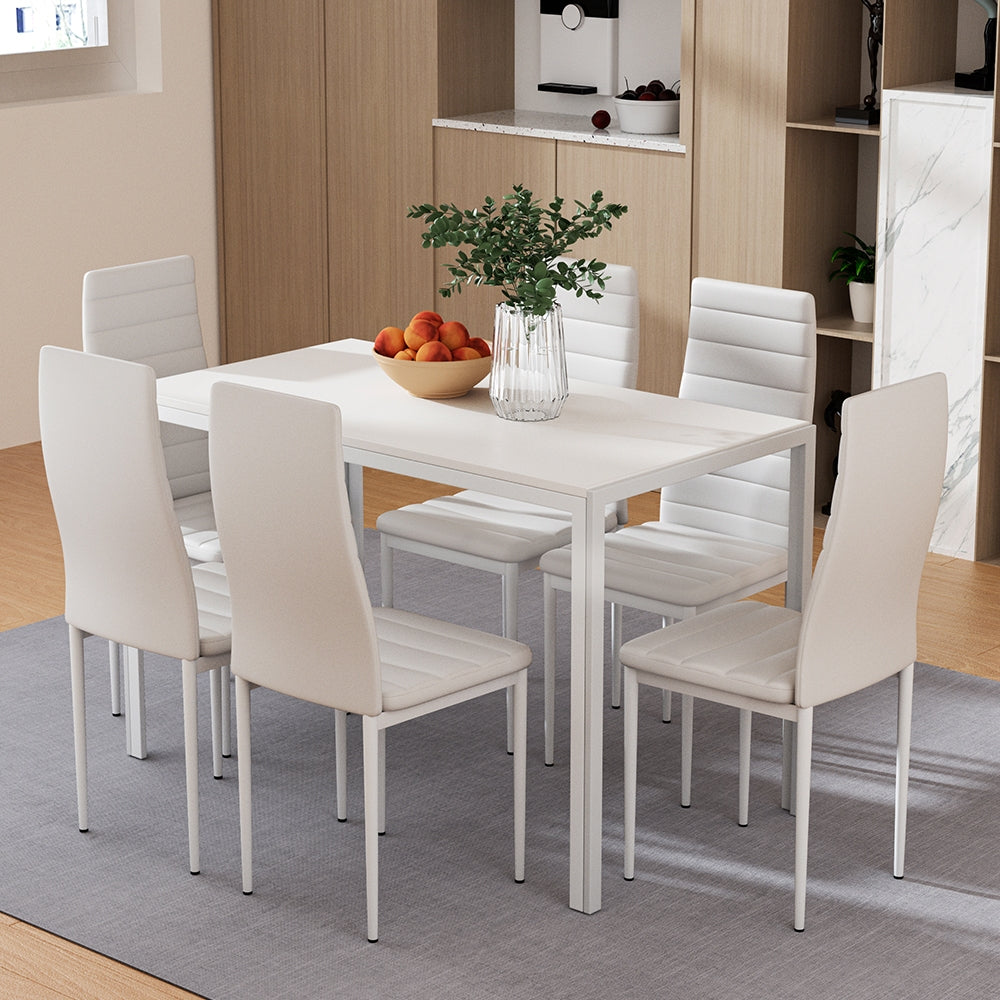 7PC Dining Chairs and Table Set - White
