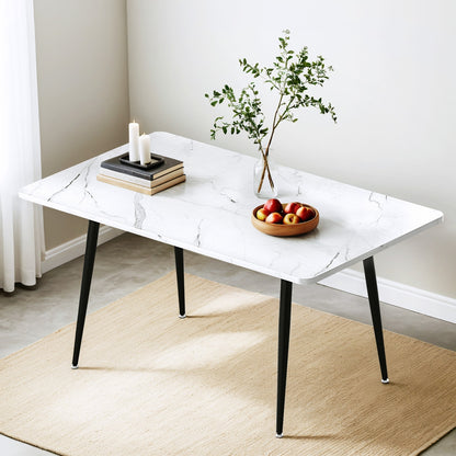 1.5M Marble Effect Dining Table - White & Black