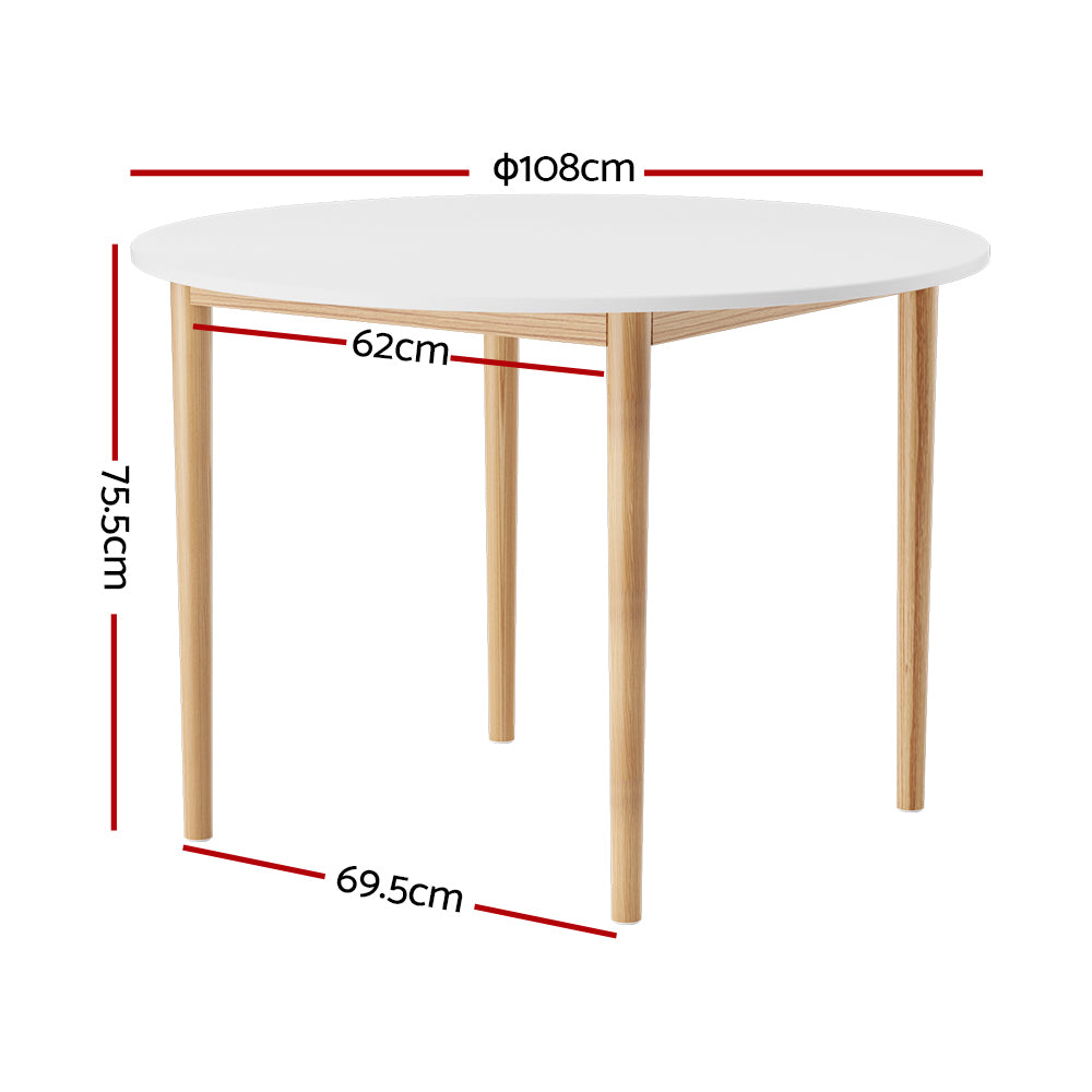 Demi Dining Table Round White 108CM Diameter  - Pine & White
