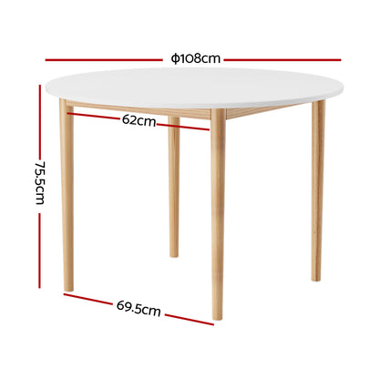 Demi Dining Table Round White 108CM Diameter  - Pine & White