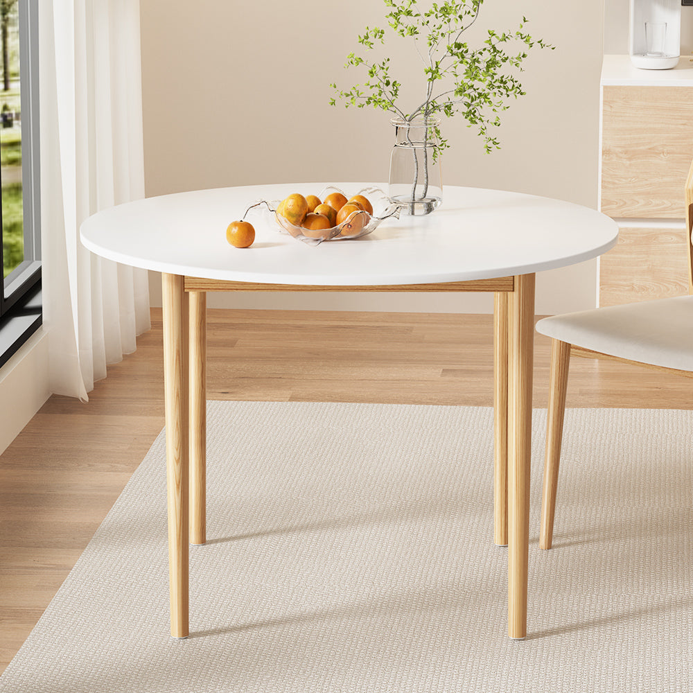 Demi Dining Table Round White 108CM Diameter  - Pine & White