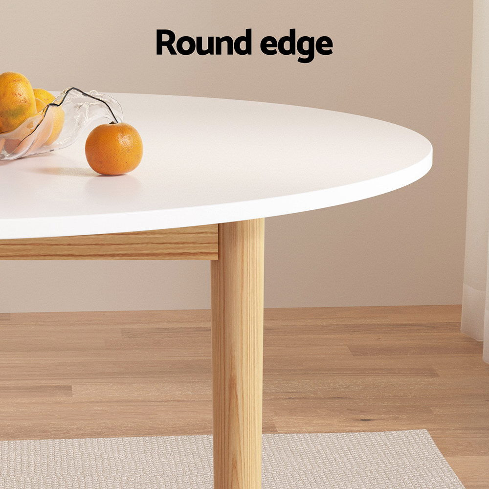 Demi Dining Table Round White 108CM Diameter  - Pine & White