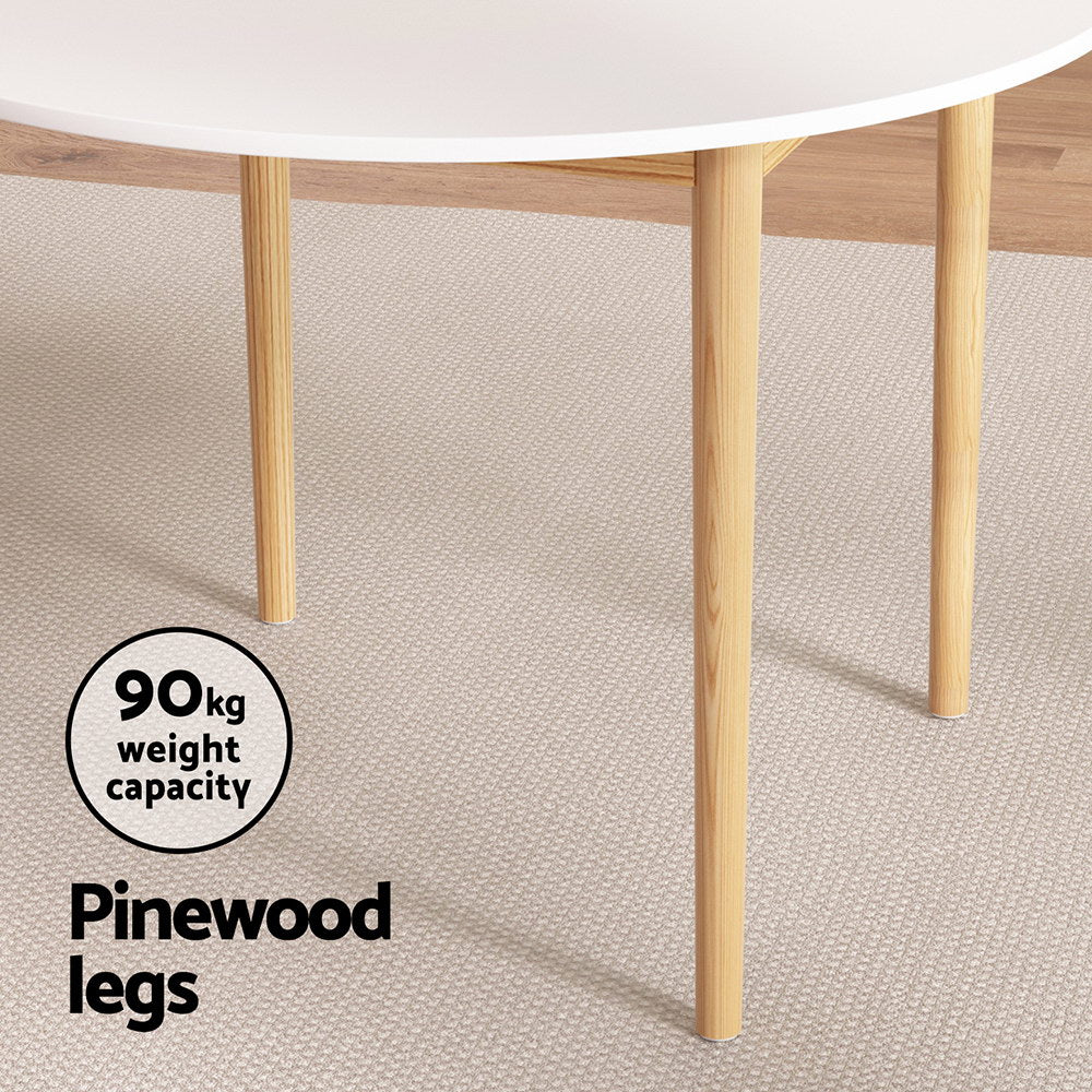 Demi Dining Table Round White 108CM Diameter  - Pine & White