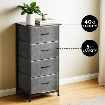 Chest of 4 Drawers Storage Dresser Tallboy - Grey