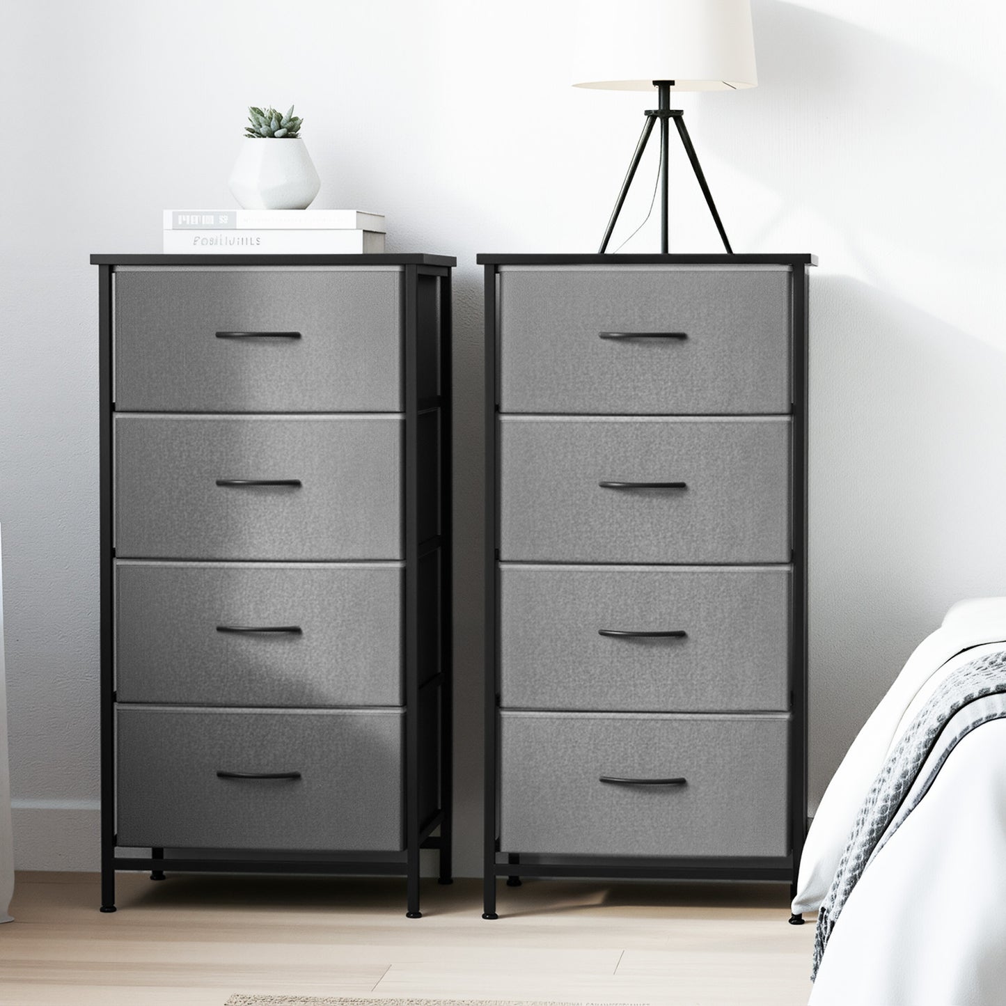 Set of 2 Chest of 4 Drawers Storage Dresser Tallboy - Grey