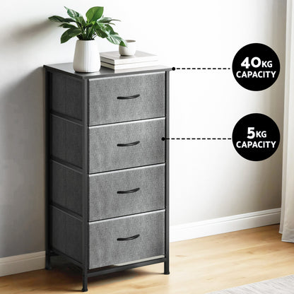 Set of 2 Chest of 4 Drawers Storage Dresser Tallboy - Grey