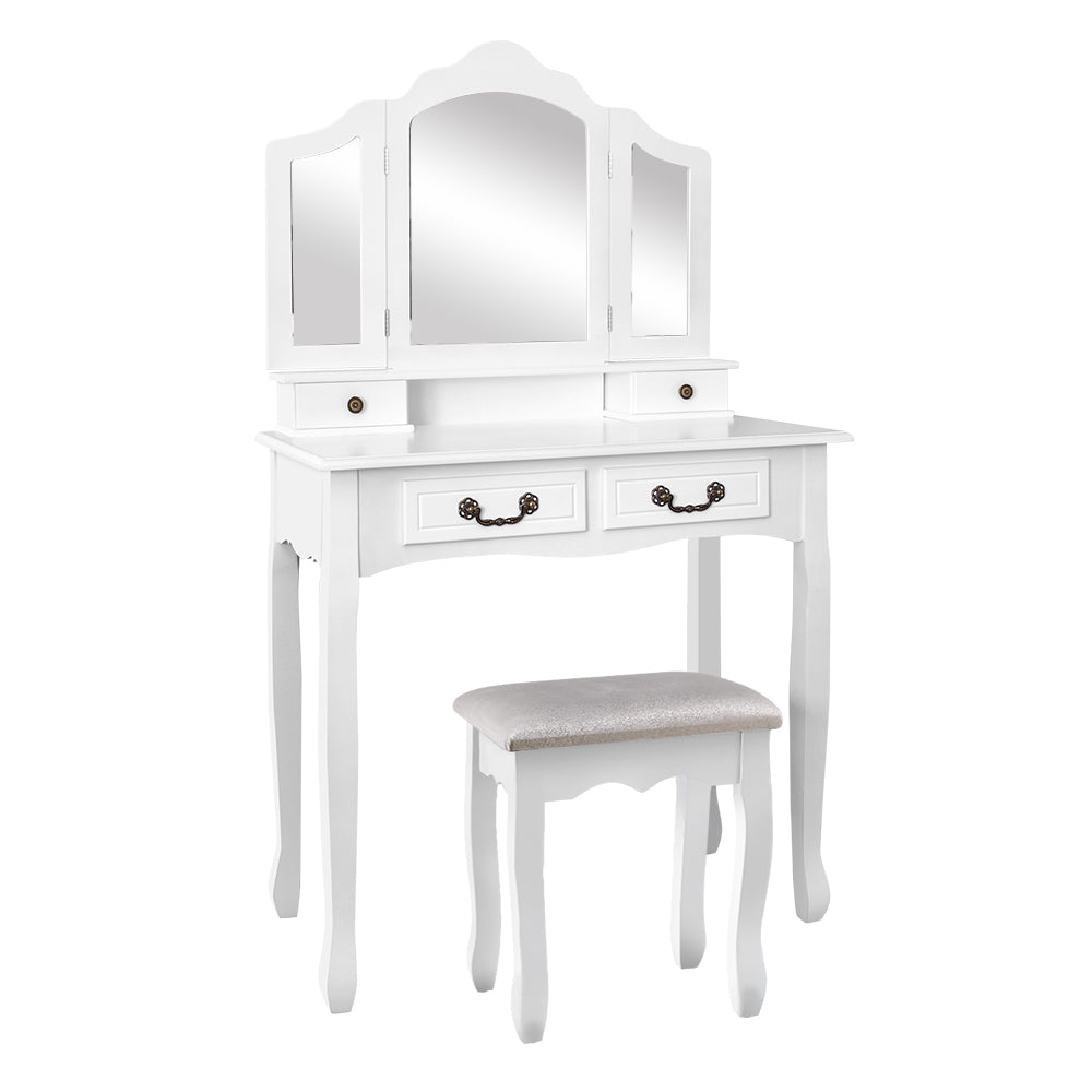 Dressing Table Stool Set Foldable Mirror - White