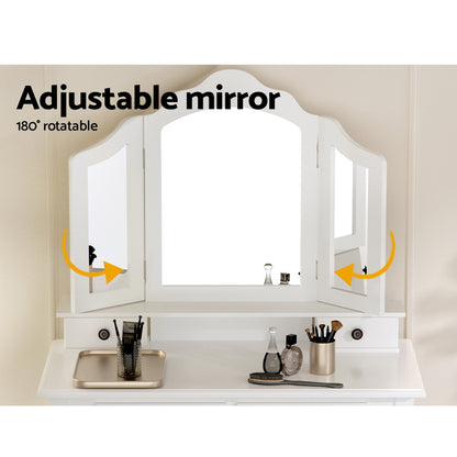 Dressing Table Stool Set Foldable Mirror - White