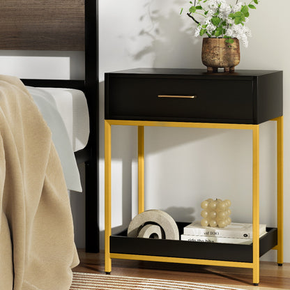 Mason Bedside Table Drawers Nightstand - Black
