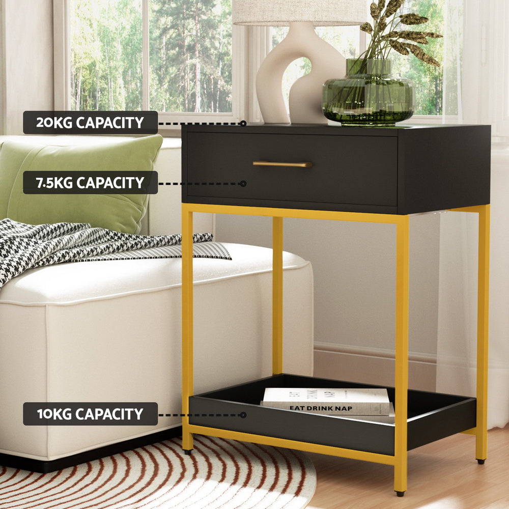 Mason Bedside Table Drawers Nightstand - Black