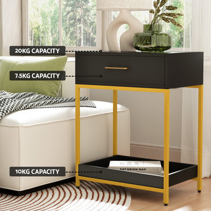 Mason Bedside Table Drawers Nightstand - Black