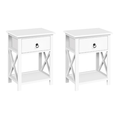Set of 2 Emma Bedside Table 1 Drawer with Shelf - White