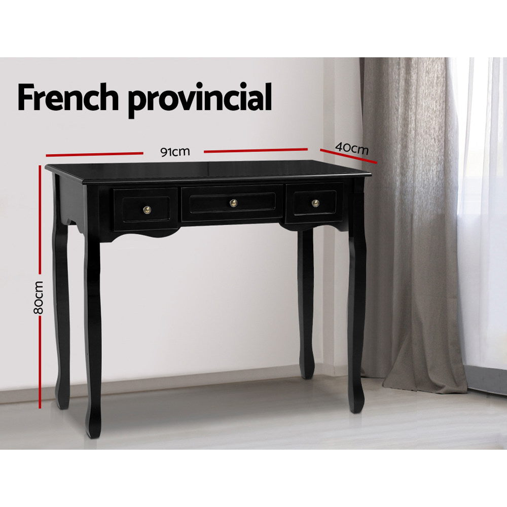Hamptons Console Table 3 Drawers - Black