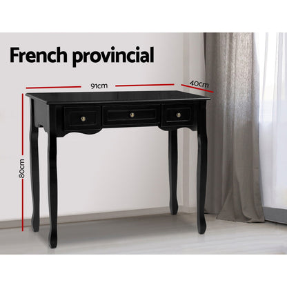 Hamptons Console Table 3 Drawers - Black