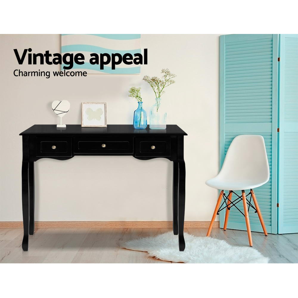 Hamptons Console Table 3 Drawers - Black