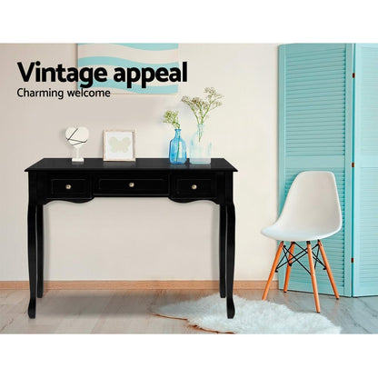 Hamptons Console Table 3 Drawers - Black