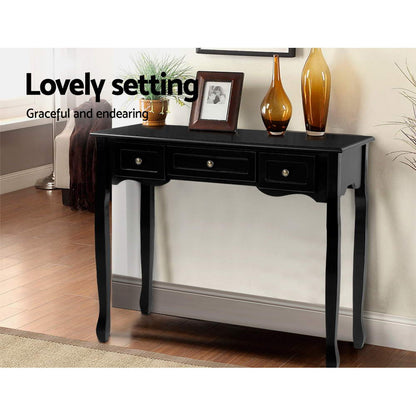 Hamptons Console Table 3 Drawers - Black