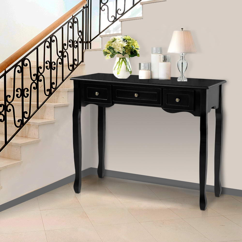 Hamptons Console Table 3 Drawers - Black
