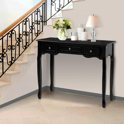 Hamptons Console Table 3 Drawers - Black