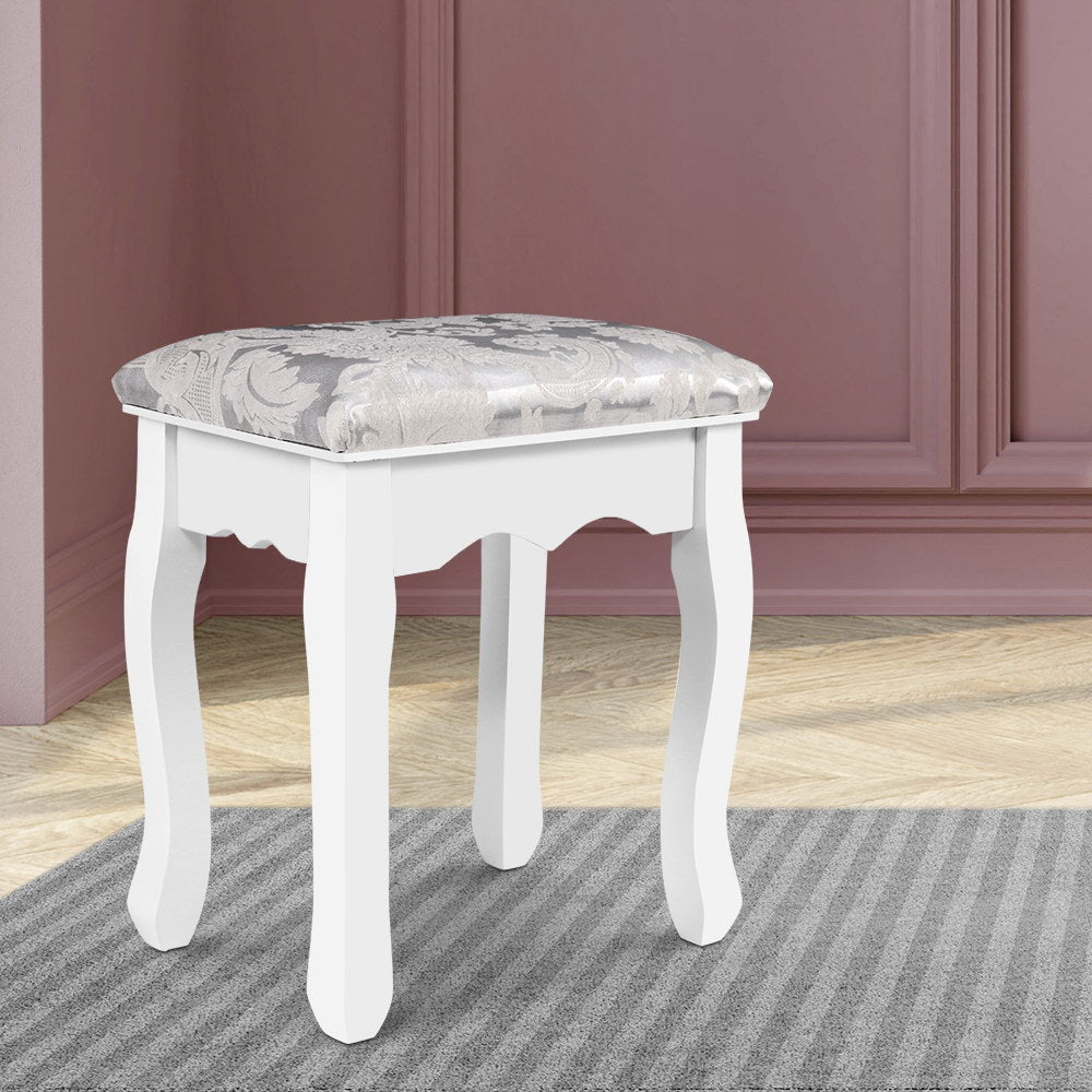 French Provincial Dressing Table Stool Velvet - White