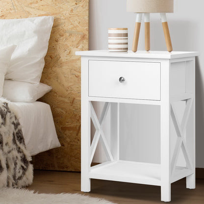 Emma Bedside Table 1 Drawer with Shelf - White