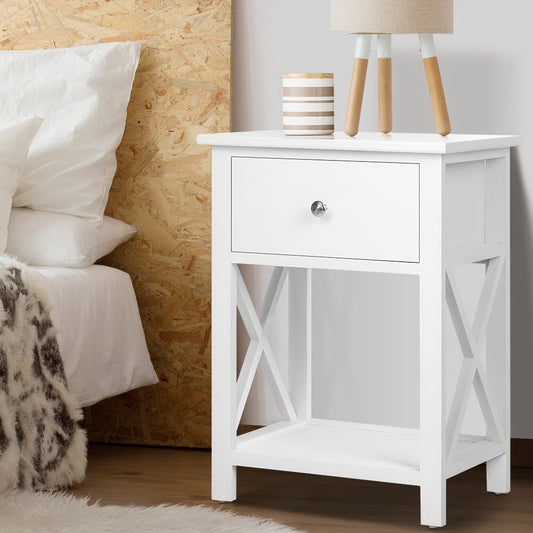 Emma Bedside Table 1 Drawer with Shelf - White