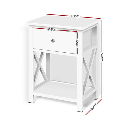 Emma Bedside Table 1 Drawer with Shelf - White