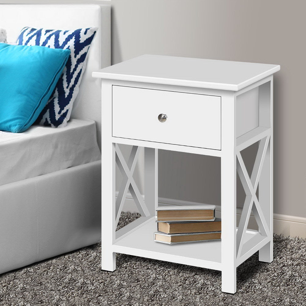 Emma Bedside Table 1 Drawer with Shelf - White