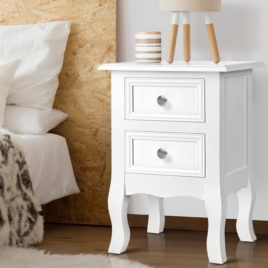 Bisset Bedside Table 2 Drawers - White