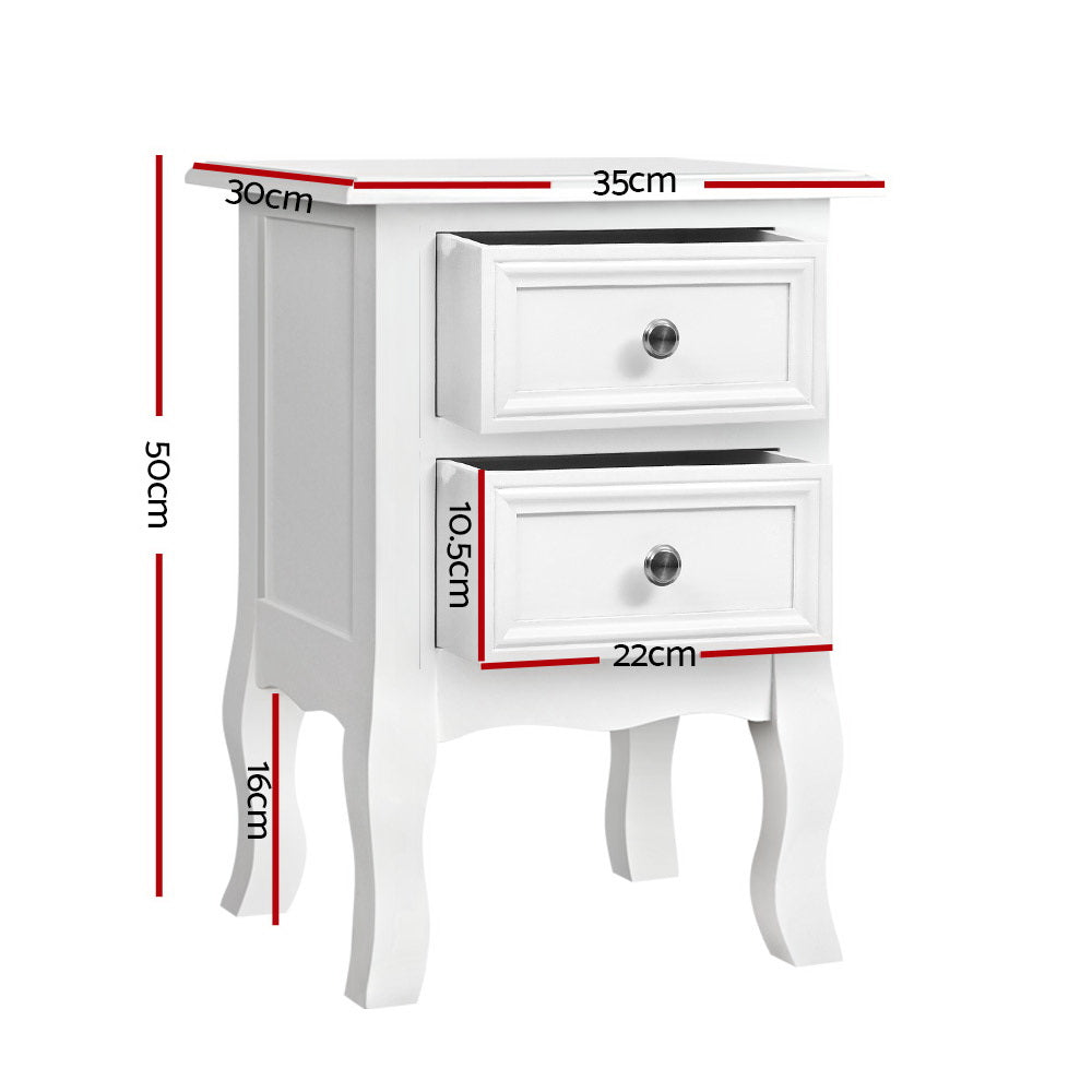Bisset Bedside Table 2 Drawers - White