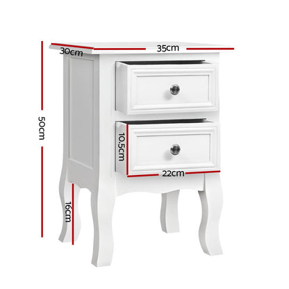 Bisset Bedside Table 2 Drawers - White