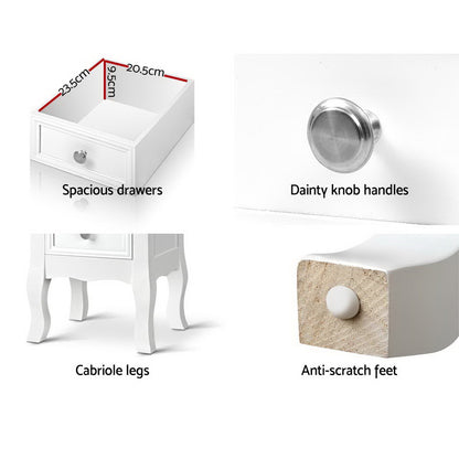 Bisset Bedside Table 2 Drawers - White