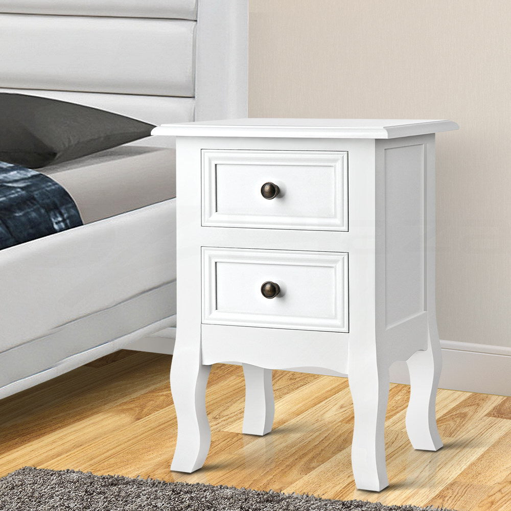 Bisset Bedside Table 2 Drawers - White