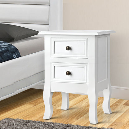 Bisset Bedside Table 2 Drawers - White