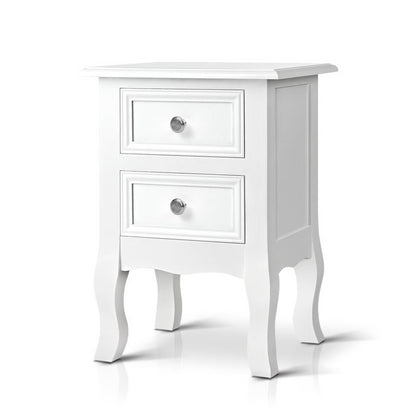 Bisset Bedside Table 2 Drawers - White